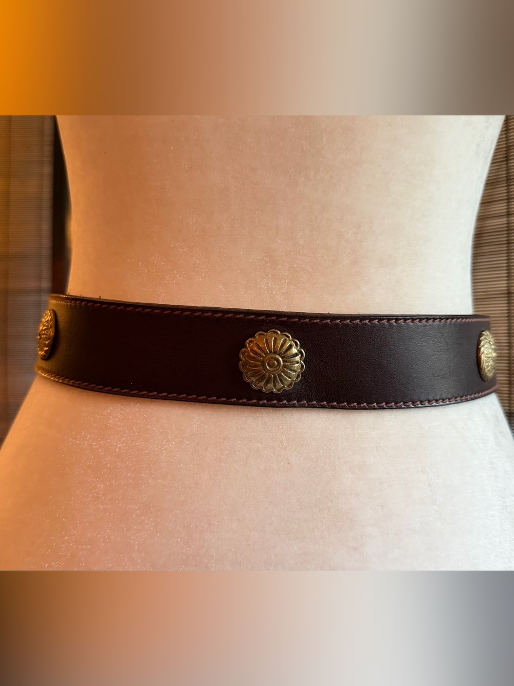 Vintage Banana Republic Brown Leather Concho Belt Made in Italy
